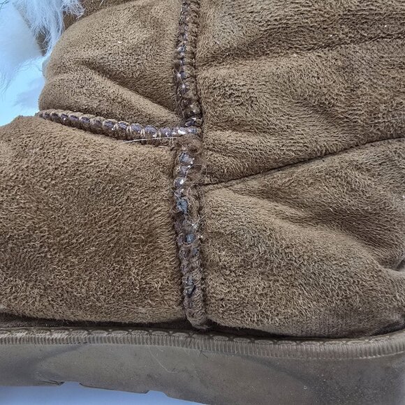 Brown Suede Faux Fur Lined Winter Boots With Multicolor Fur Trim - Picture 5 of 8